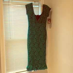 Switchblade Stiletto Green Rose Pinup Dress, Sz XL